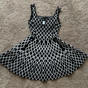 Maje Black and White Fit and Flare Mini Dress with pockets